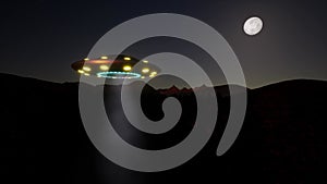 Fantasy ufo and moon light future technology flying spaceship night stars