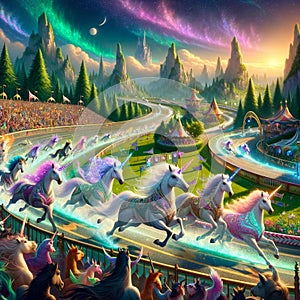 Fantasy Unicorn Sprint: AI-Generated Colorful Raceway