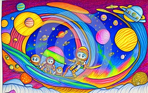 Fantasy universe children\'s drawing, Generative AI Illustration