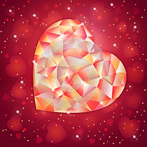 Fantasy Valentines day romantic design with low poligonal jewel heart