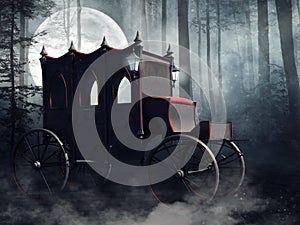 Vampire carriage in a dark forest photo