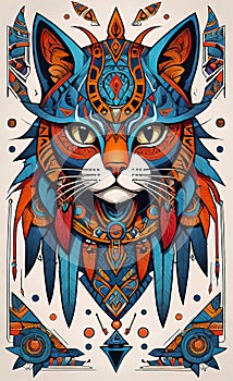 Fantasy vector image of a cat in ethnic patterns, backgrounds for smartphones, basis for printing and design