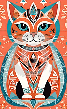 Fantasy vector image of a cat in ethnic patterns, backgrounds for smartphones, basis for printing and design