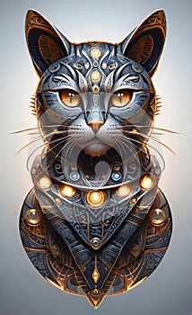 Fantasy vector image of a cat in ethnic patterns, backgrounds for smartphones, basis for printing and design