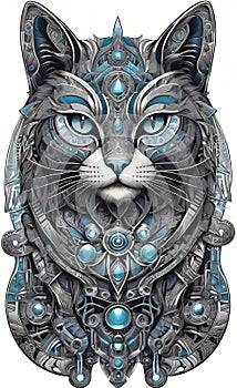 Fantasy vector image of a cat in ethnic patterns, backgrounds for smartphones, basis for printing and design