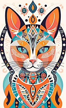 Fantasy vector image of a cat in ethnic patterns, backgrounds for smartphones, basis for printing and design