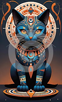 Fantasy vector image of a cat in ethnic patterns, backgrounds for smartphones, basis for printing and design