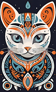 Fantasy vector image of a cat in ethnic patterns, backgrounds for smartphones, basis for printing and design