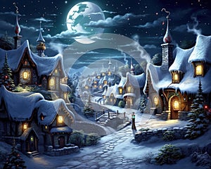 fantasy village in winter is a fantasy village in night sky.