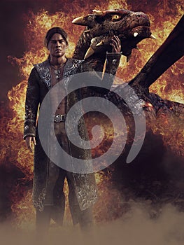 Fantasy warlock with a dragon