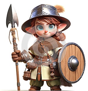 Fantasy warrior elf with spear and shield