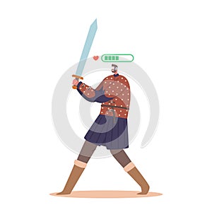 Fantasy Warrior Wearing Virtual Reality Glasses Holding Sword During Multi-player Online Roleplaying Game