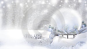 Fantasy Winter Concept on silver and blue Christmas Decoration Background