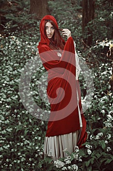 Fantasy woman with red hood cloak