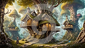 fantasy wooden house on a tree in the forest