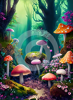 Fantasy Woods, Flowers, Mushrooms, Forest