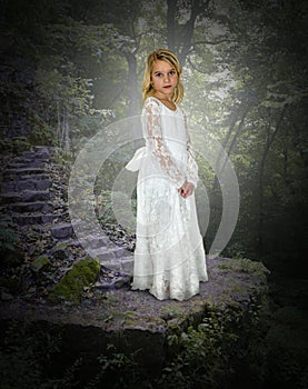 Fantasy Young Girl Portrait, White Dress