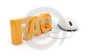 FAQ 3D text with computer mouse. on white