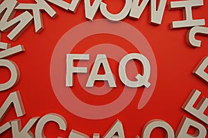 FAQ alphabet letters on red background