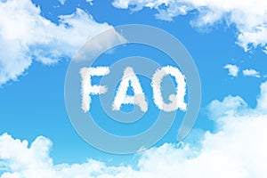 FAQ cloud word among white cloudscape in blue sky
