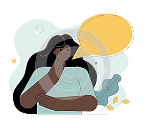 FAQ concept. Girl and bubblespeech