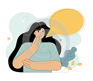 FAQ concept. Girl and bubblespeech. Vector illustration