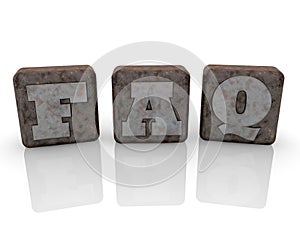 Faq concept on old metal cubes on white background