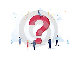 FAQ concept vector illustration. Frequently asked questions background with people and sign for website. Web banner