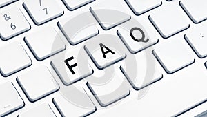FAQ or Frequently Asked Questions word on computer Keyboard