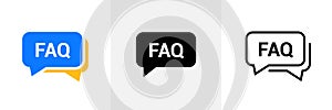 Faq help flat design icon. Query frequently question speech vector information symbol