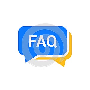 Faq help flat design icon. Query frequently question speech vector information symbol