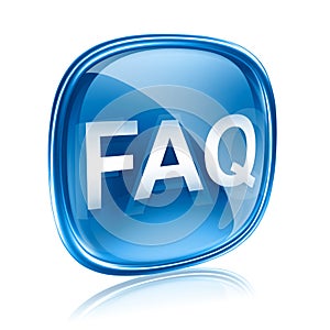 FAQ icon blue glass, isolated