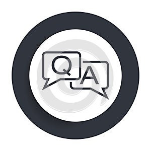 Faq icon flat vector round button clean black and white design concept isolated illustration