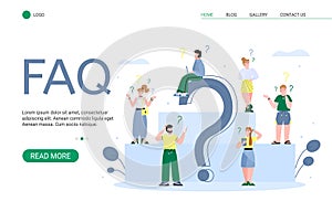 FAQ landing page for website, flat cartoon vector illustration isolated