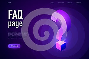 Faq page with 3d isometric question mark in ultraviolet colours.