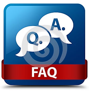 Faq (question answer bubble icon) blue square button red ribbon