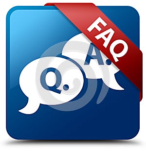 Faq (question answer bubble icon) blue square button red ribbon