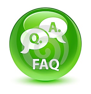Faq (question answer bubble icon) glassy green round button