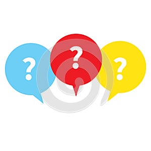 FAQ sign in white background. question mark with color speech bubbles sign. message box with question mark symbol. flat style