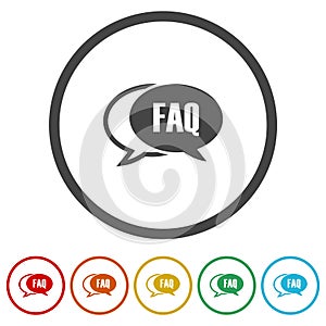 FAQ speech bubble icon. Set icons in color circle buttons