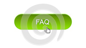 FAQ web interface button clicked with mouse cursor, green color, online support