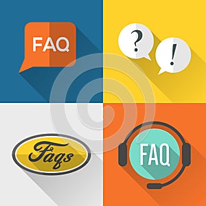 FAQs icons set flat design