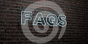 FAQS -Realistic Neon Sign on Brick Wall background - 3D rendered royalty free stock image