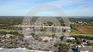 Far aerial video Sarasota Crossings shopping plaza