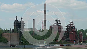 Far away view of old metallurgic plant in Nizhniy Tagil. Heavy industry.