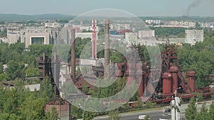 Far away view of old metallurgic plant in Nizhniy Tagil. Heavy industry.