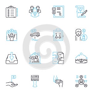 Far-flung headquarters linear icons set. Remote, Isolated, Distant, Outlying, Secluded, Faraway, Unreachable line vector photo