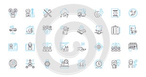 Far-flung headquarters linear icons set. Remote, Isolated, Distant, Outlying, Secluded, Faraway, Unreachable line vector photo