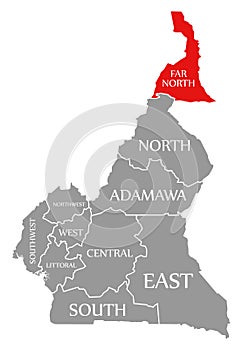 Far North region red highlighted in map of Cameroon