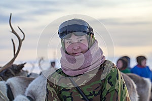 Far North, Yamal Peninsula, Reindeer Herder`s Day, local residents in national clothes of Nenets